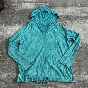 Fresh Produce Top Womens Large Aqua Cover Up Shirt Hooded Pockets USA